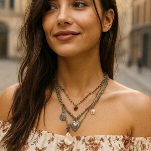 FREE PEOPLE x Ariana Ost Silver Gemstone Layered Charmed Necklace - EXCLUSIVE!